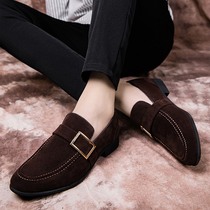 Korean version Trend leather shoes Inn Mens style Pop Set Foot Casual Hair Stylist Shoes Frosted Leather One Foot foot Pointed Shoes