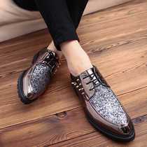Summer new hair stylist leather shoes Mens Inn nightclub Personality Bright Face Rivets pointed paint Pibullock leather shoes