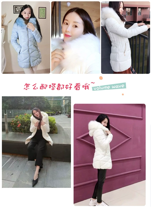 Mùa đông 2018 mới chống mùa cổ áo lông bông lớn cho nữ dài phần cotton dày mỏng version Phiên bản áo cotton xuống của Hàn Quốc