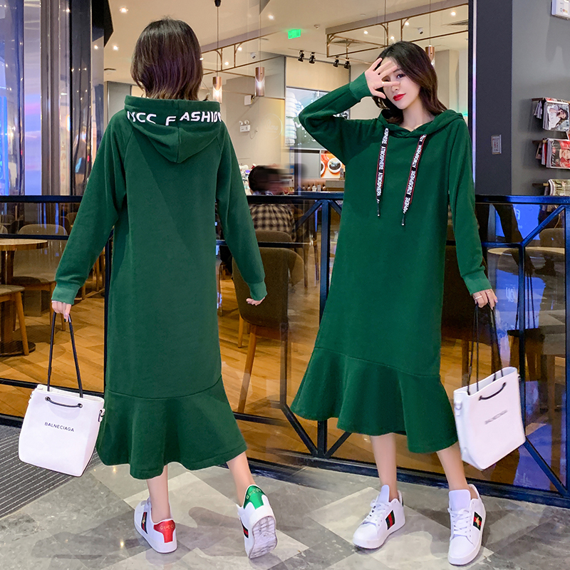 Pregnant women autumn suit Fashion autumn maternity dress Long version hooded sweatshirt jacket Women's winter sweater skirt top