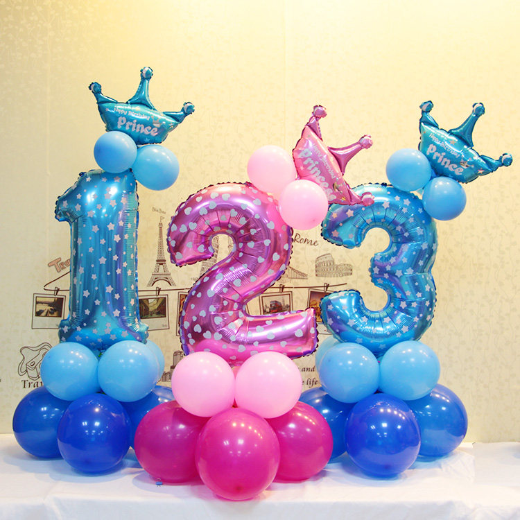 0-9 birthday digital balloon column road lead baby full moon 100 days decoration children's birthday party scene layout
