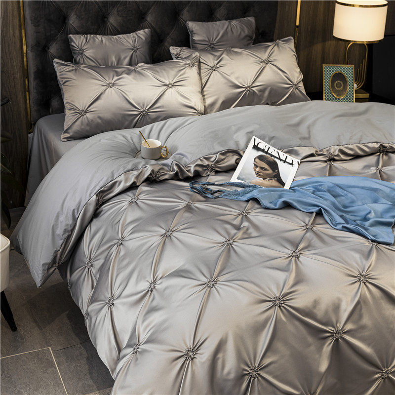 Stereo-dimensional satin is set in four pieces of spring cotton pure cotton sheet-type ice wire summer bed bedding supplies