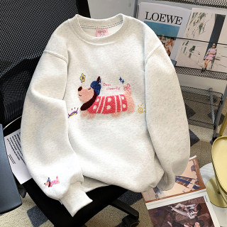 American retro embroidered puppy sweatshirt for women 2025 new hot style autumn and winter plus velvet and thickened this year's popular tops
