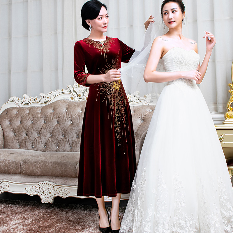 Wedding Mother Silk Suede Gown Wedding Party Wedding Banquet Dress Autumn 2022 New Lady Old Age Noble Ocean Dress