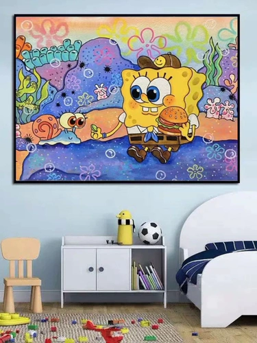 Картинка мультфильма алмаза 2024 Новая бриллиантовая губка детская аниме аниме ручной работы 5D -патч бурение поперечная детьми спальня