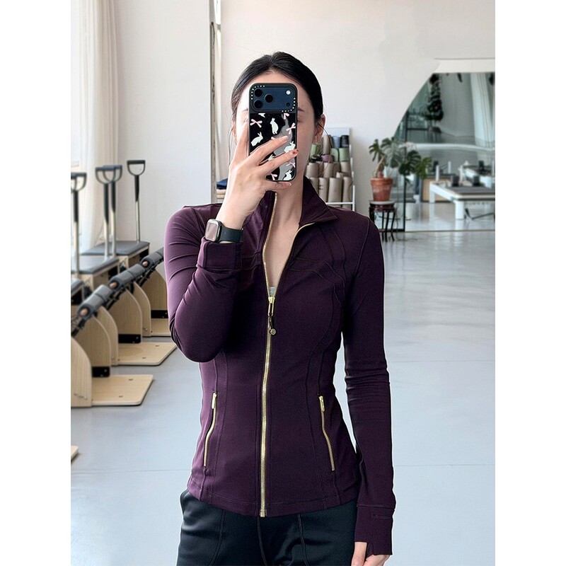 Orso Lulu Yoga Wear Women's Gold Zipper Top Sports Jacket Sun Protection Fitness Slimming Stand Collar Jacket 2025