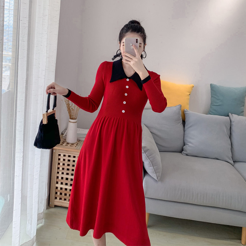 Pregnant women's autumn dress Super fairy temperament pregnant women's inner clothing women's pregnant women's sweater long version of knitted skirt