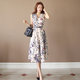 Dress 2019 new summer Korean version chic temperament V-neck sleeveless waist floral mid-length vest A-line skirt