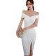 2022 summer Korean version of the goddess fan one-word collar off-the-shoulder short-sleeved slim dress waist sexy slit dress skirt