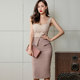 Dress summer dress 2020 new female celebrity fashion sexy V-neck suspender lace fake two-piece bag hip slit skirt