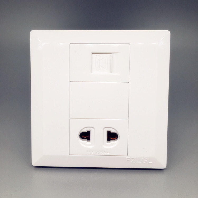 Telephone plus two-hole socket One single telephone line interface with 2-hole power switch panel Concealed type 86