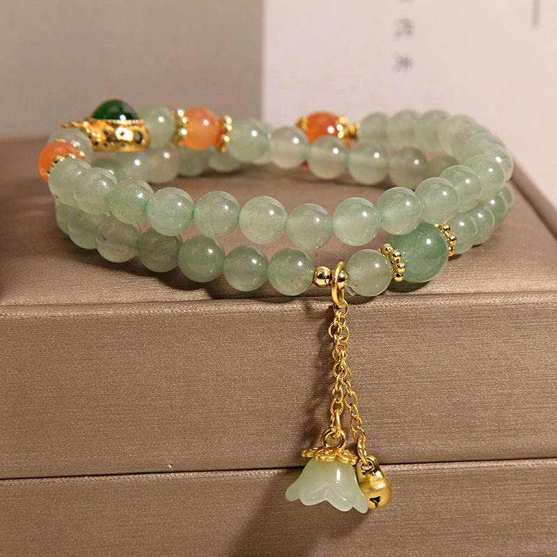 New Chinoiserie Aventurine Double Circle Bracelet Women's Niche Accessible Luxury Exquisite Multi-Layered Lotus Pendant Bracelet Bracelet