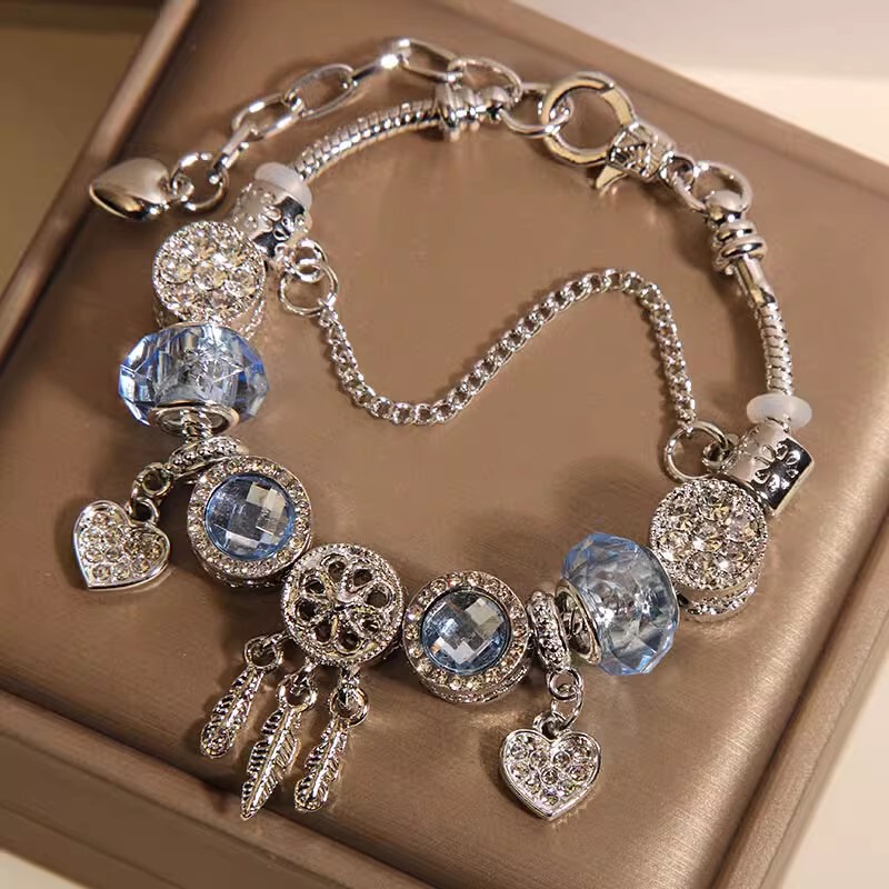 New Pan-Style Blue Glass Bead Bracelet for Women, Light Luxury, Niche, Exquisite Dream Catcher Bracelet, Gift for Students and Girlfriends