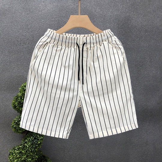 Fashionable Striped Shorts Men's Summer Slim Fit Pants 2023 Summer New Men's Trendy Brand Casual Medium Pants for Outerwear