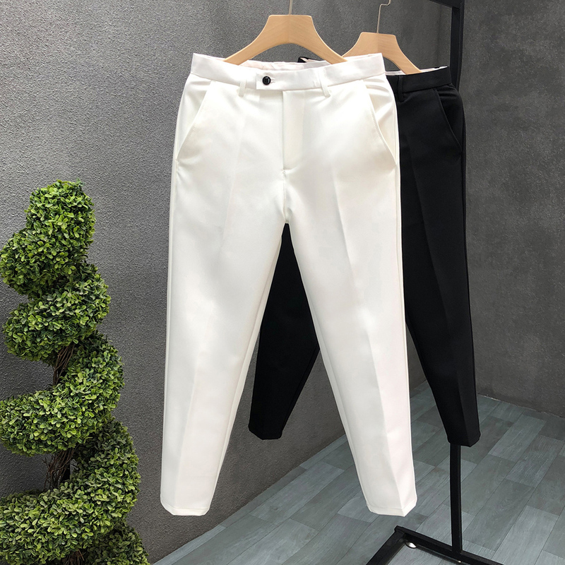 Trendy White Dress Pants for Men, Slim Fit Cropped Pants, Stylish Black Skinny Pants for Men Trendy White Dress Pants for Men, Slim Fit Cropped Pants, Stylish Black Skinny Pants for Men