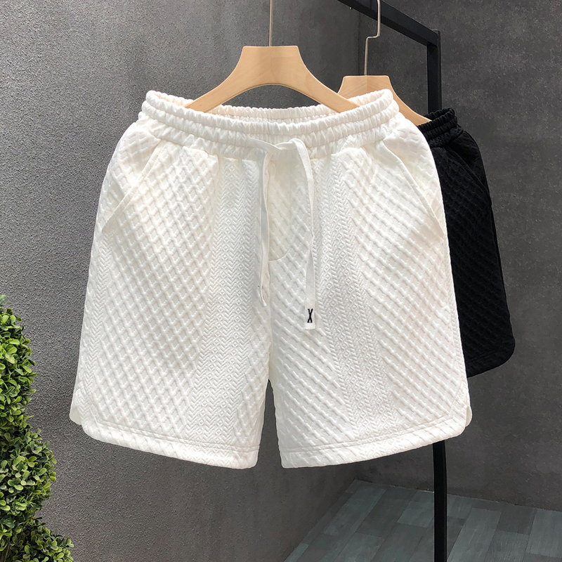 High-Quality Mesh White Casual Shorts for Men, Trendy Brand, Four-Quarter Length Sports Shorts, Men's Summer Loose Large Shorts