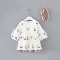 Girls  Autumn Western style childrens princess dress Baby baby long-sleeved birthday white dress Gauze skirt One-year-old skirt