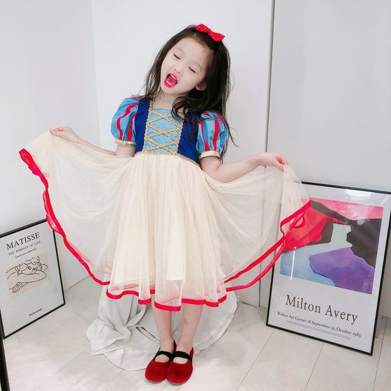 Girls Snow White Skirt Summer Dress 2024 New Children's Frozen Elsa Dress Dress