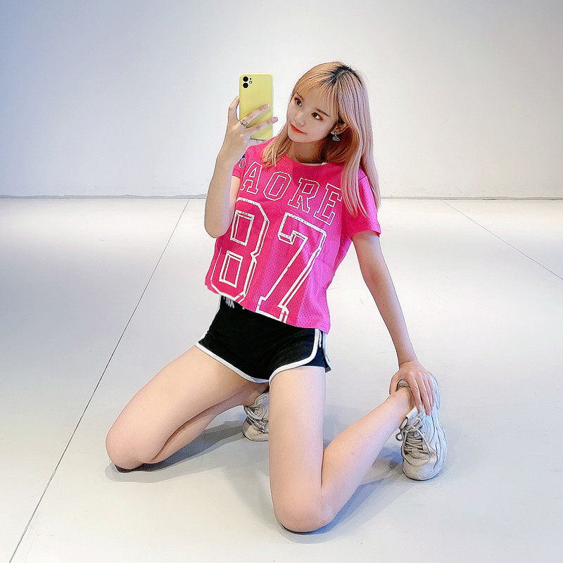 Clear Cabin Special Price Fitness Women Digital Rose Red Loose Hood Fitness Sports Running Speed Dry Air Permeable Short Sleeve T Summer