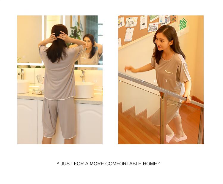 Modal cotton mỏng mùa hè tay áo ngắn 5 quần có thể điều chỉnh eo cho con bú Cho con bú phụ nữ mang thai nhà dịch vụ phù hợp với đồ ngủ - Giải trí mặc / Mum mặc đồ bầu mặc nhà