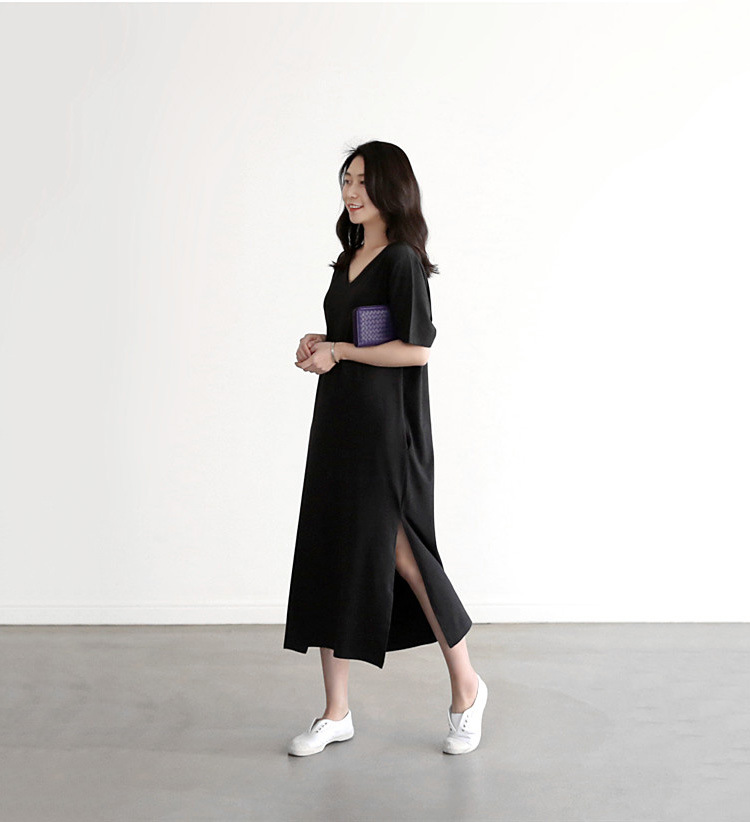 Bộ đồ ngủ bằng lụa băng đêm nữ mùa hè phương thức đơn giản cotton T-shirt dài đoạn có thể mặc bên ngoài phục vụ nhà đồ lót đẹp