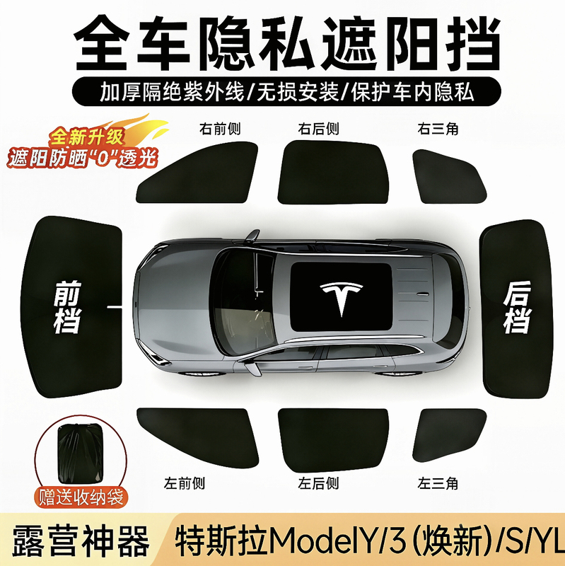 Tesla Model 3/Y/S/Yl Special Camping Sunshade, Full Blackout, Anti-Uv Sunshade, Privacy Curtain