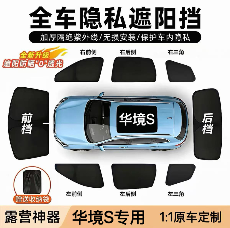 Huajing S Car Sunshade Privacy Curtain for Camping and Lunch Breaks, Full Blackout Front Windshield and Side Window Sunshade Curtain Huajing S Car Sunshade Privacy Curtain for Camping and Lunch Breaks, Full Blackout Front Windshield and Side Window Sunshade Curtain