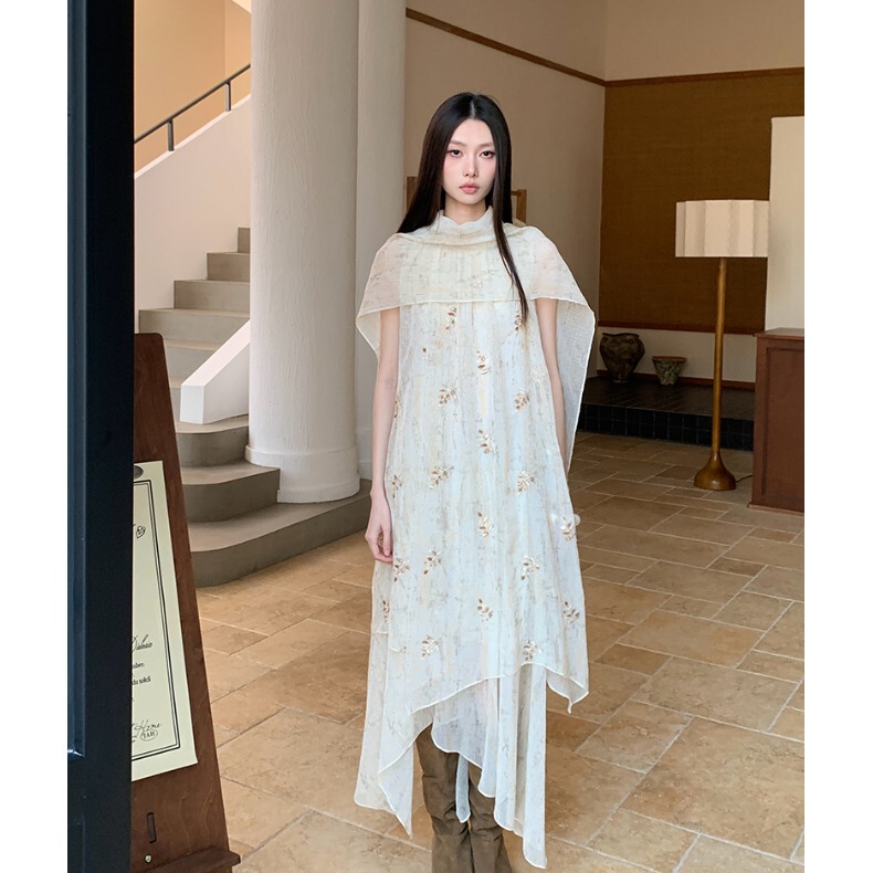 Irregularly Designed Layered Tulle Embroidered Shawl Vest Dress Long Skirt Unique and Beautiful Little Skirt for Early Summer