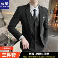 Одна кнопка с белыми краями, черный [костюм + брюки + жилет]