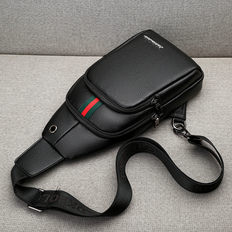 Chest bag men's genuine leather bag men's messenger bag first layer cowhide shoulder bag large capacity chest backpack casual cross-body bag men