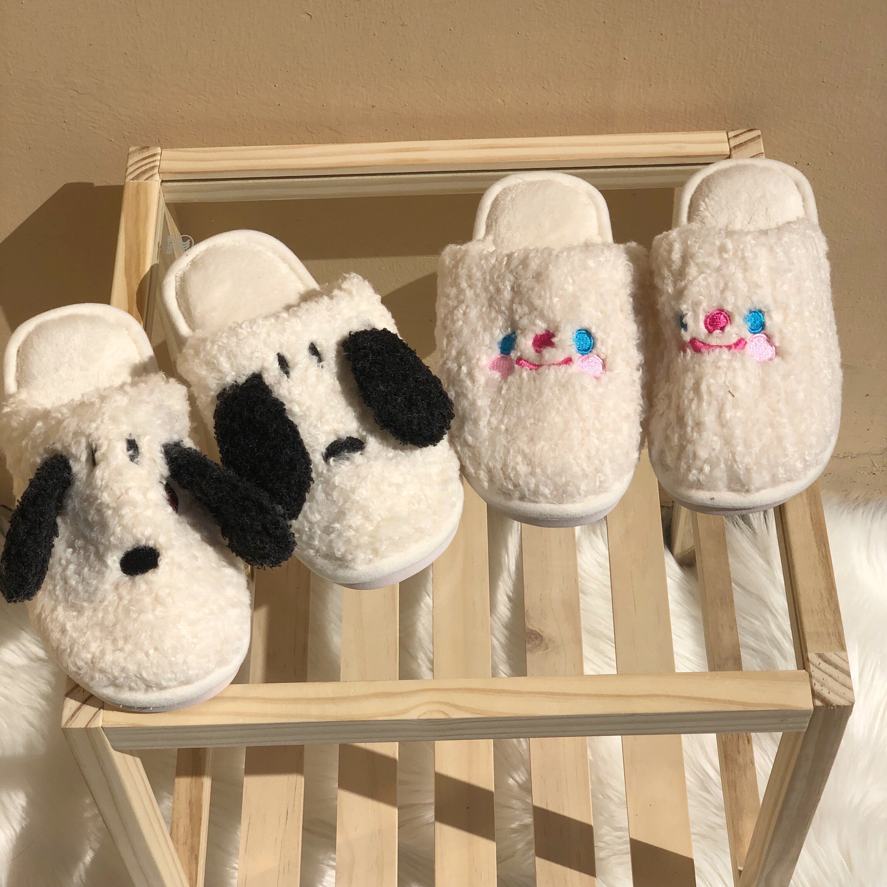 ins teen girl winter cotton slippers day department cute cartoon net red smiley face plush student dorm room home shoes