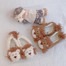 2022 new couple cotton slippers cute lion winter home non-slip soft bottom bag heel slippers warm confinement shoes