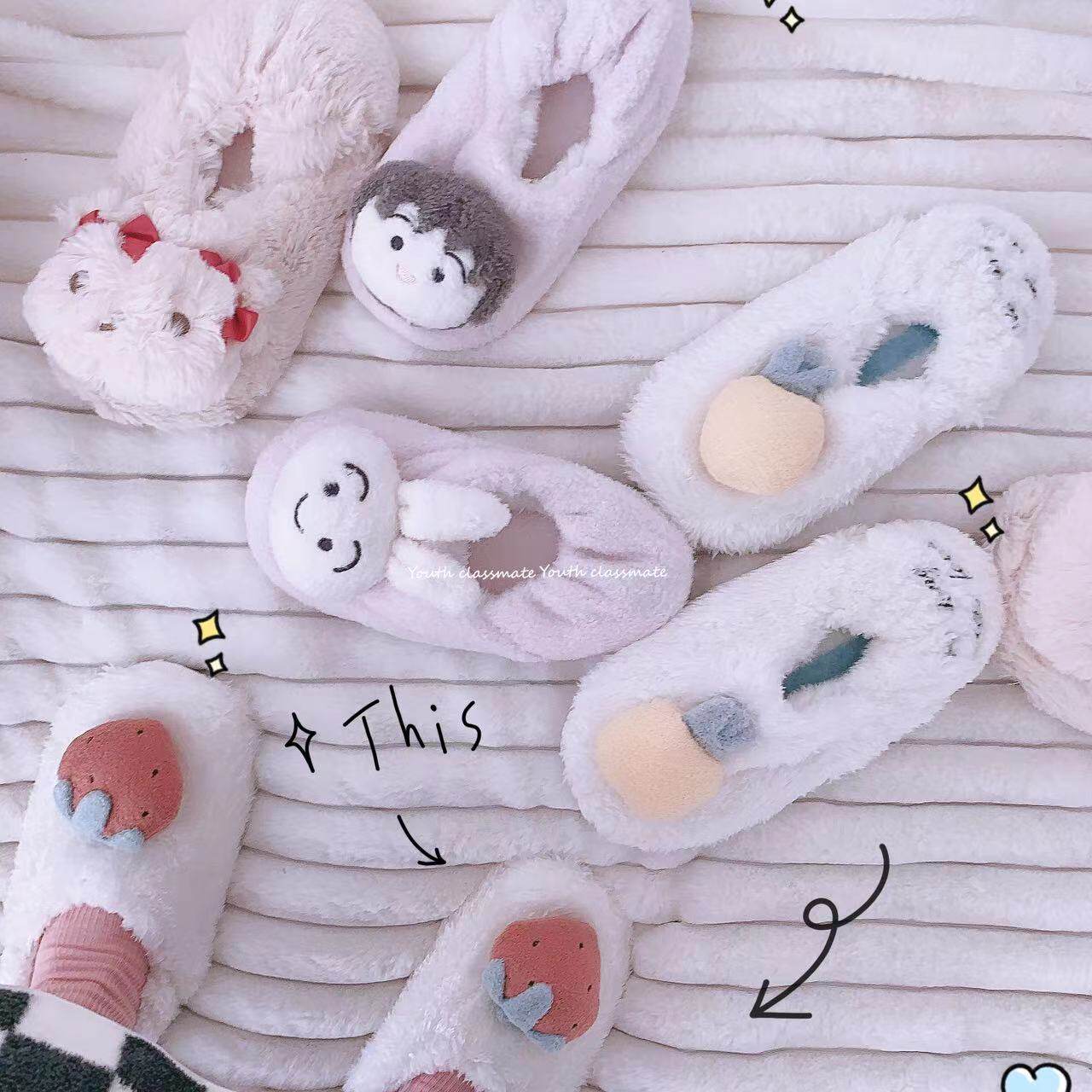 Sweet Strawberry Pineapple Autumn and Winter Bag Heel Cotton Slippers Soft Lightweight Quiet Floor Home Confinement Shoes Women