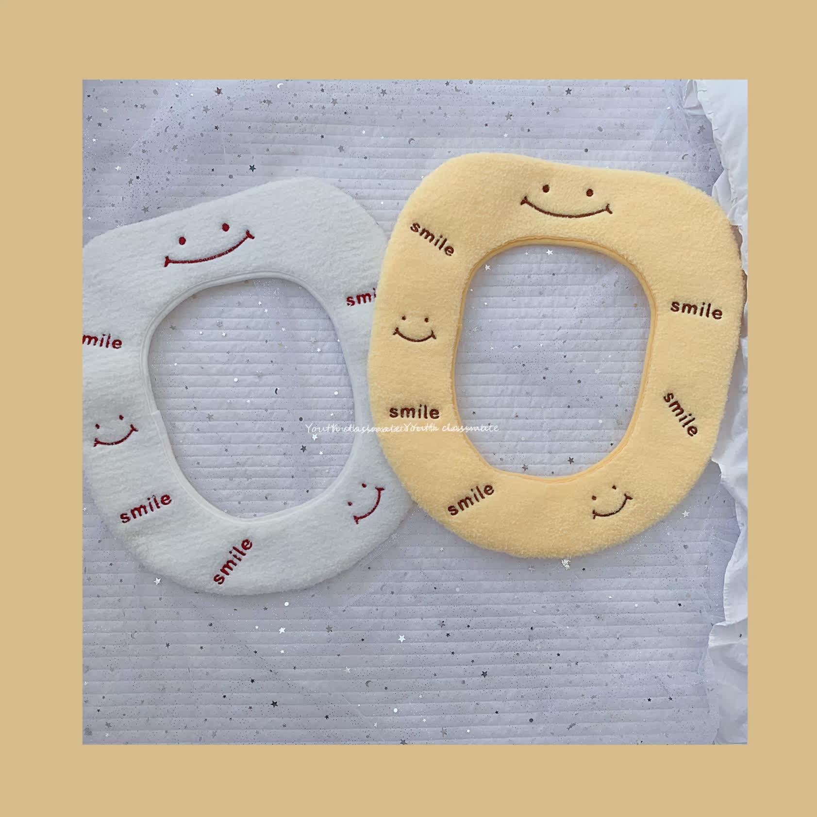New open heart smile embroidered plush thick toilet cushion 