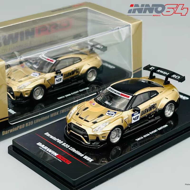 Inno 1:64 Darwinpro R35 Tmcs Malaysia Exhibition Limited Edition Black and Gold Color Alloy Car Model
