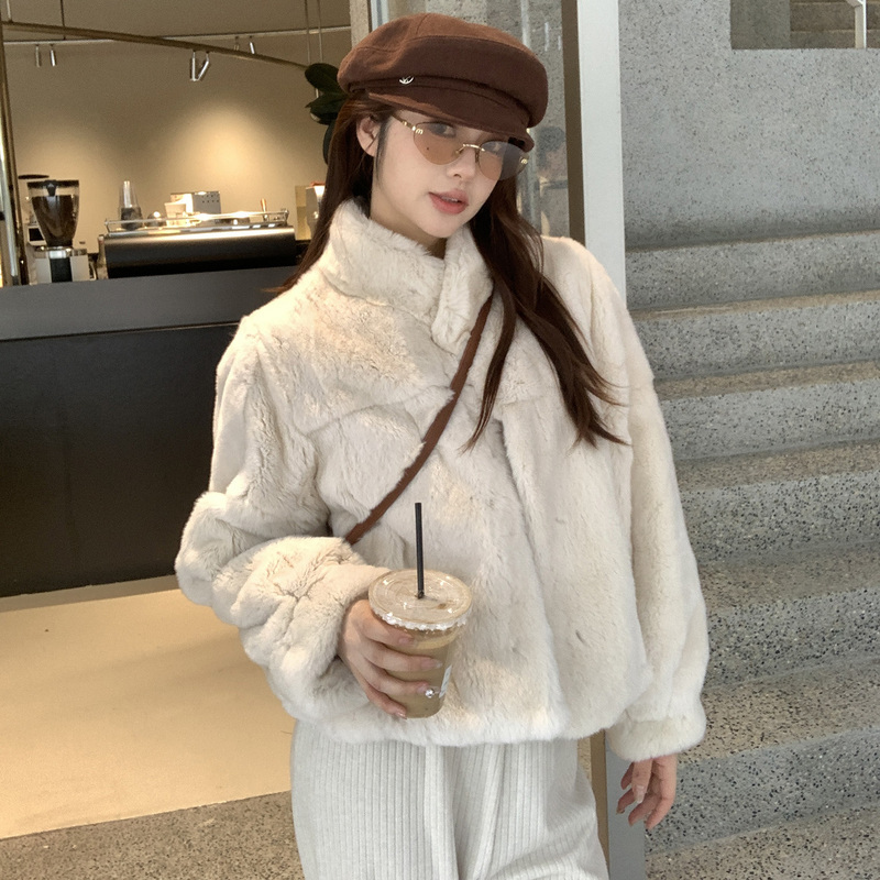 New Imported Rex Rabbit Fur Korean-Style Melard Fur Coat for Women, Long-Sleeved, High-Quality Haining Women's Clothing, Stand Collar, Thickened New Imported Rex Rabbit Fur Korean-Style Melard Fur Coat for Women, Long-Sleeved, High-Quality Haining Women's Clothing, Stand Collar, Thickened