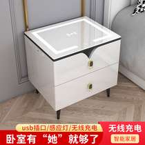 Smart white paint bedside cabinet small multi-function minimal modern economy with lamp wireless charging cabinet