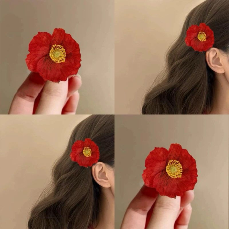Simulated Poppy Flower Hairpin Side Clip for Beach Hanfu Photoshoot Hair Accessory Super Fairy-Like Head Flower Hairpin Autumn and Winter New Style Simulated Poppy Flower Hairpin Side Clip for Beach Hanfu Photoshoot Hair Accessory Super Fairy-Like Head Flower Hairpin Autumn and Winter New Style