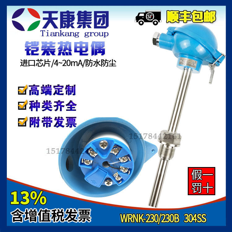 Anhui Tiankang Integrated Temperature Transmitter WRNK-230B 24V 4 ~ 20MA Output Armoured Thermocouple