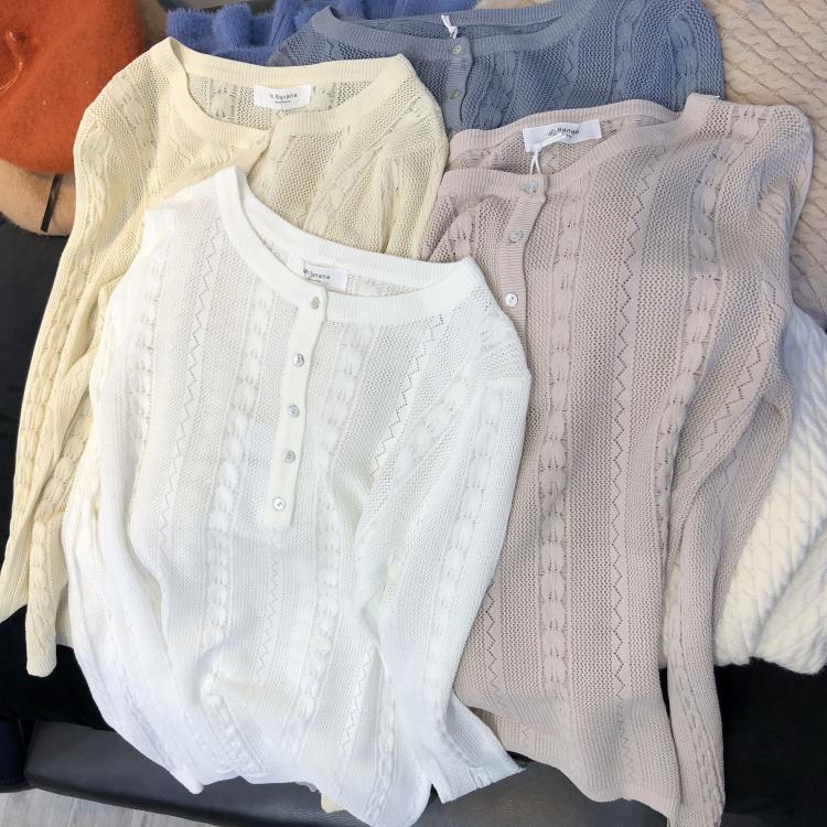 Fan văn học Chic Áo len Áo len mỏng Áo len nữ Openwork dài tay phụ nữ ao khoac len