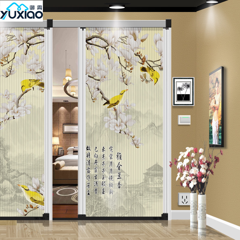 Mixiao New Chinese landscape flower bird moving door partition screen push-pull folding and folding door bedroom invisible cloakroom door