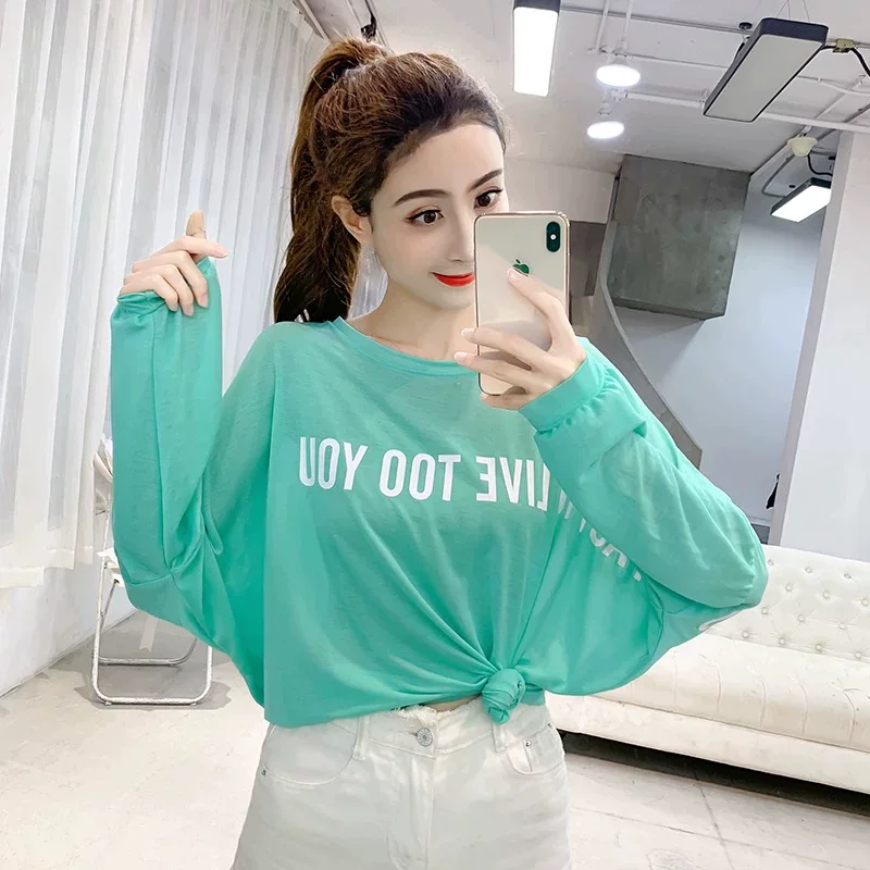 Long-sleeve sun-protection top, silk-base oversized summer style 2021