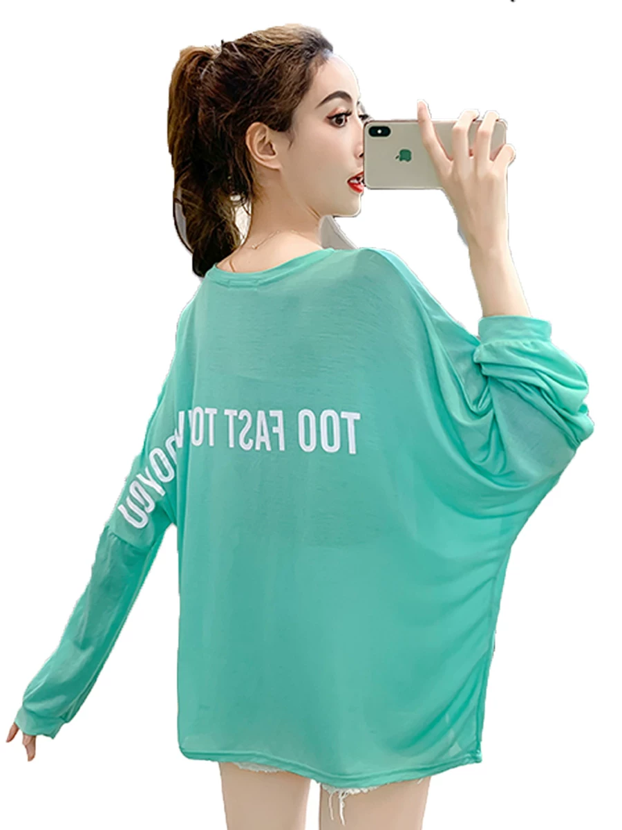 Long-sleeve sun-protection top, silk-base oversized summer style 2021