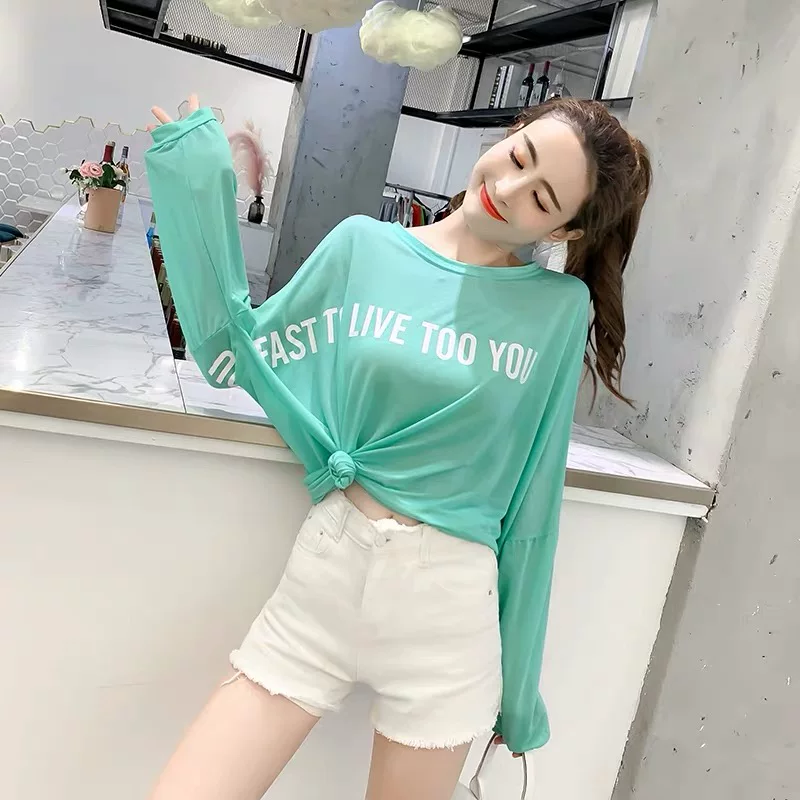 Long-sleeve sun-protection top, silk-base oversized summer style 2021