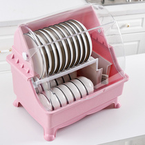Kitchen with lid double-layer bowl chopsticks drain rack storage box large-size dish chopsticks and spoon holder flap leaking cupboard