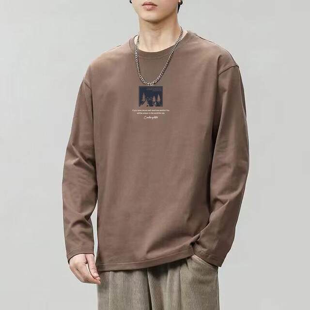 Round neck spring and autumn T-shirt loose base shirt for men
