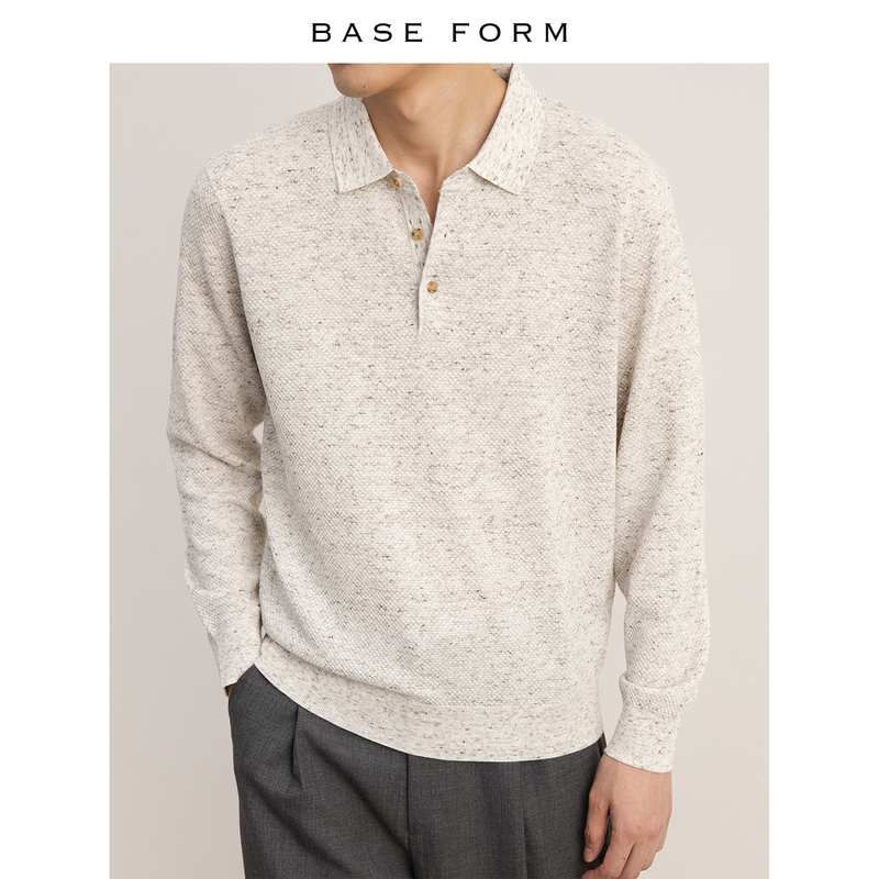 Baseform Wool Mixed-Color Speckled Polo Shirt Men's Loose Old Money Style Autumn and Winter Long-Sleeved Pullover Knitted Sweater