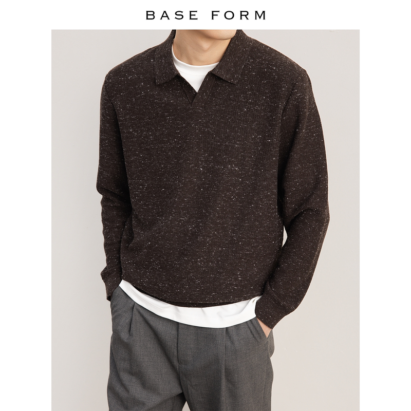 Baseform Floral Yarn V-Neck Wool Sweater Casual Versatile Sweater Autumn and Winter Men's Seagull Collar Warm Knitted Polo Shirt Baseform Floral Yarn V-Neck Wool Sweater Casual Versatile Sweater Autumn and Winter Men's Seagull Collar Warm Knitted Polo Shirt