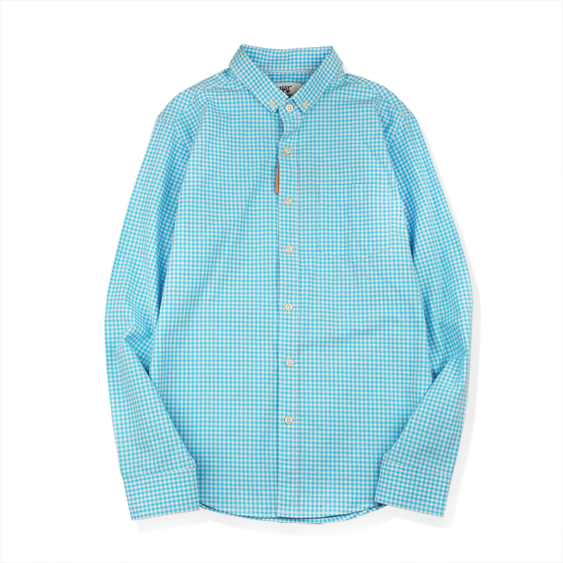 Oxford Blue Plaid Long-Sleeved Unisex Basisi Shirt, Blue and White Plaid Pure Cotton Casual Trendy Fashion Shirt
