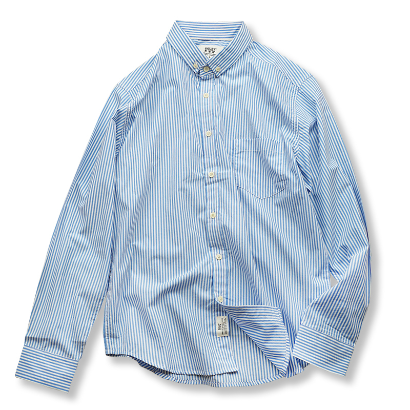 Light Blue Striped Long-Sleeved Unisex Shirt, Blue and White Vertical Stripes, Pure Cotton, Casual Hong Kong Style Trendy Shirt 118